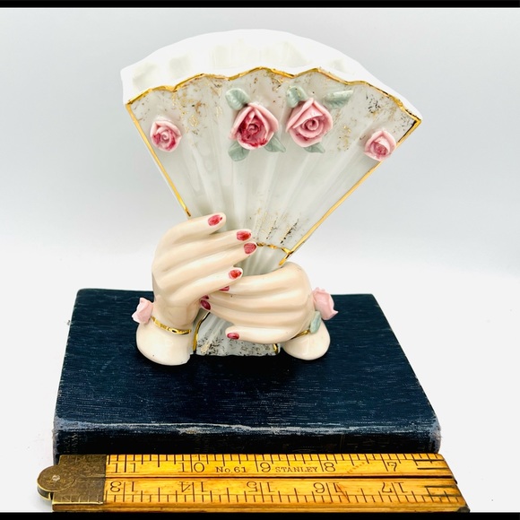 Vintage vase hands holding fan Victorian unique funky display piece